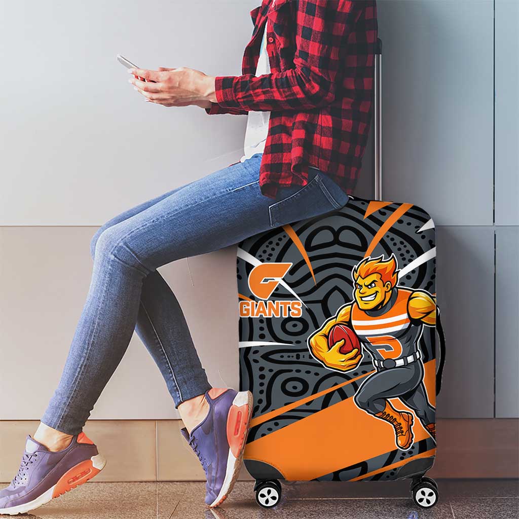 Greater Western Sydney Giants Australian Football Luggage Cover Athletic Hero Mascot With Indigenous Pattern Art