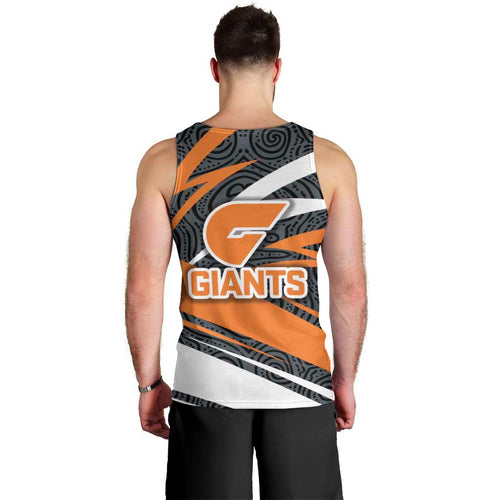 Greater Western Sydney Giants Australian Football Men Tank Top Athletic Hero Mascot With Indigenous Pattern Art