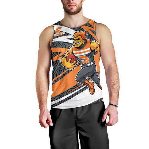 Greater Western Sydney Giants Australian Football Men Tank Top Athletic Hero Mascot With Indigenous Pattern Art