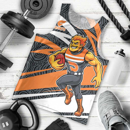 Greater Western Sydney Giants Australian Football Men Tank Top Athletic Hero Mascot With Indigenous Pattern Art