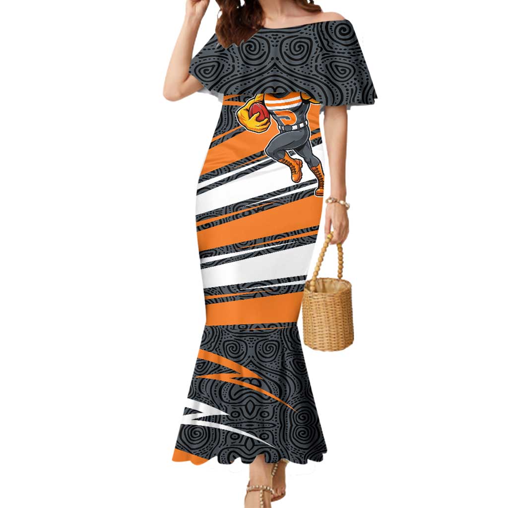 Greater Western Sydney Giants Australian Football Mermaid Dress Athletic Hero Mascot With Indigenous Pattern Art