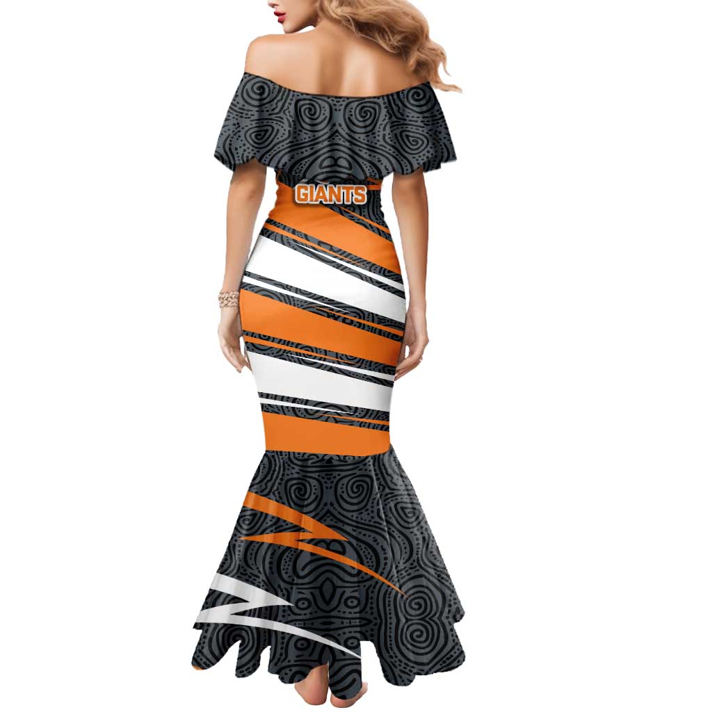 Greater Western Sydney Giants Australian Football Mermaid Dress Athletic Hero Mascot With Indigenous Pattern Art