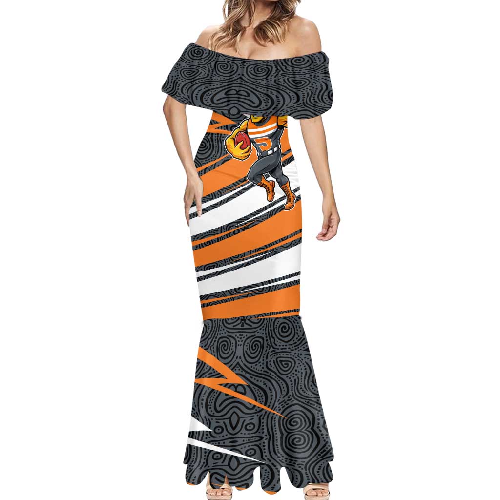 Greater Western Sydney Giants Australian Football Mermaid Dress Athletic Hero Mascot With Indigenous Pattern Art
