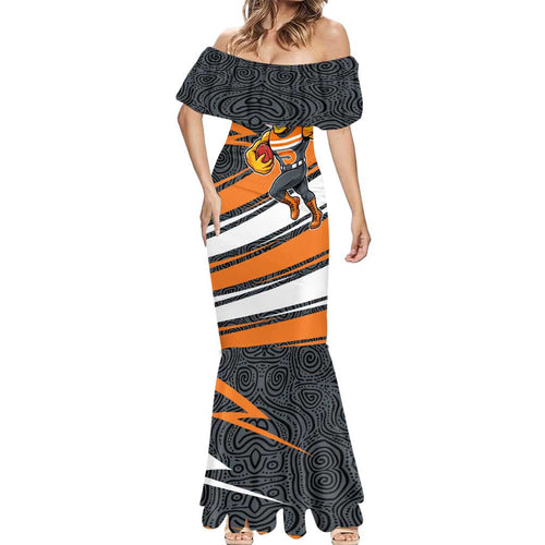 Greater Western Sydney Giants Australian Football Mermaid Dress Athletic Hero Mascot With Indigenous Pattern Art