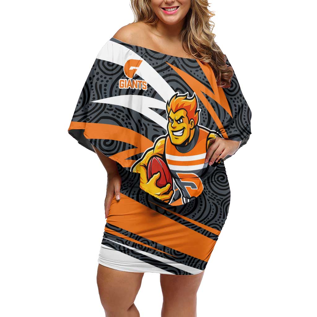 Greater Western Sydney Giants Australian Football Off Shoulder Short Dress Athletic Hero Mascot With Indigenous Pattern Art