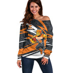 Greater Western Sydney Giants Australian Football Off Shoulder Sweater Athletic Hero Mascot With Indigenous Pattern Art