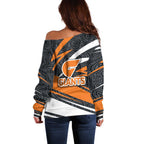Greater Western Sydney Giants Australian Football Off Shoulder Sweater Athletic Hero Mascot With Indigenous Pattern Art