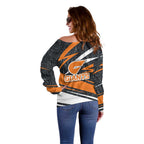 Greater Western Sydney Giants Australian Football Off Shoulder Sweater Athletic Hero Mascot With Indigenous Pattern Art