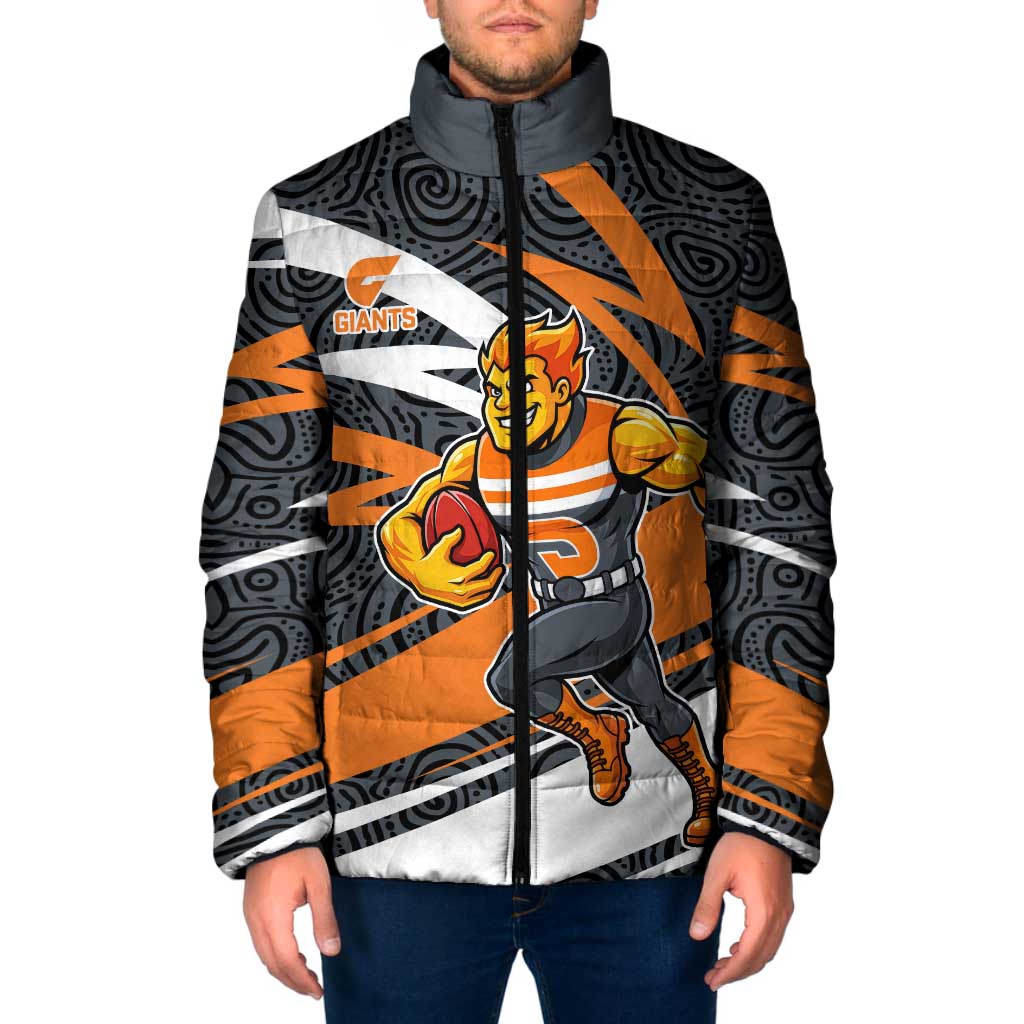 Greater Western Sydney Giants Australian Football Padded Jacket Athletic Hero Mascot With Indigenous Pattern Art