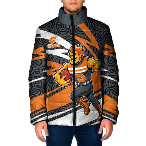 Greater Western Sydney Giants Australian Football Padded Jacket Athletic Hero Mascot With Indigenous Pattern Art