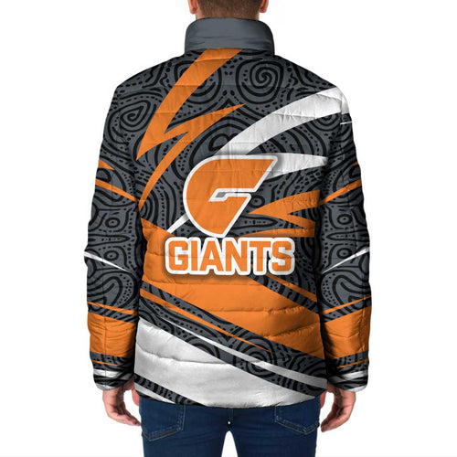 Greater Western Sydney Giants Australian Football Padded Jacket Athletic Hero Mascot With Indigenous Pattern Art