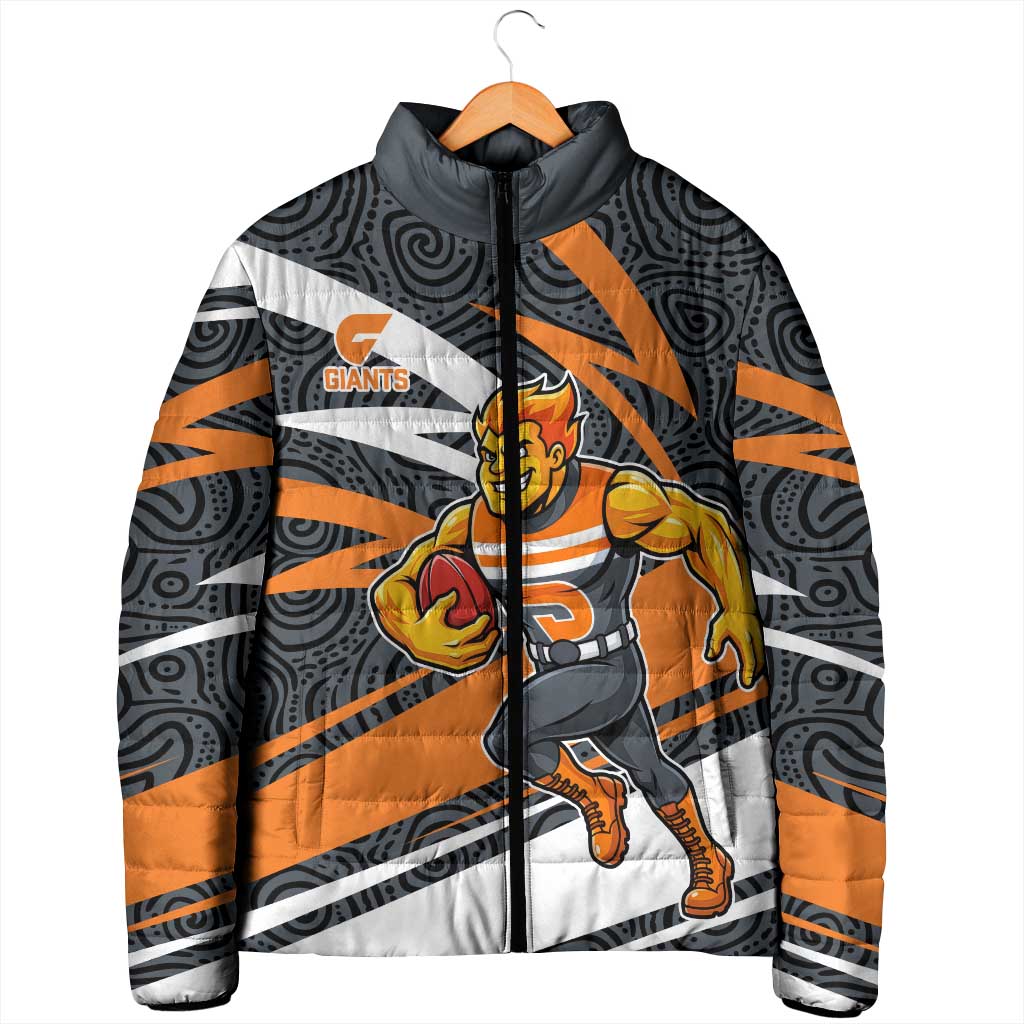 Greater Western Sydney Giants Australian Football Padded Jacket Athletic Hero Mascot With Indigenous Pattern Art