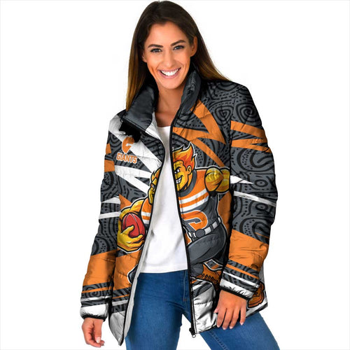 Greater Western Sydney Giants Australian Football Padded Jacket Athletic Hero Mascot With Indigenous Pattern Art