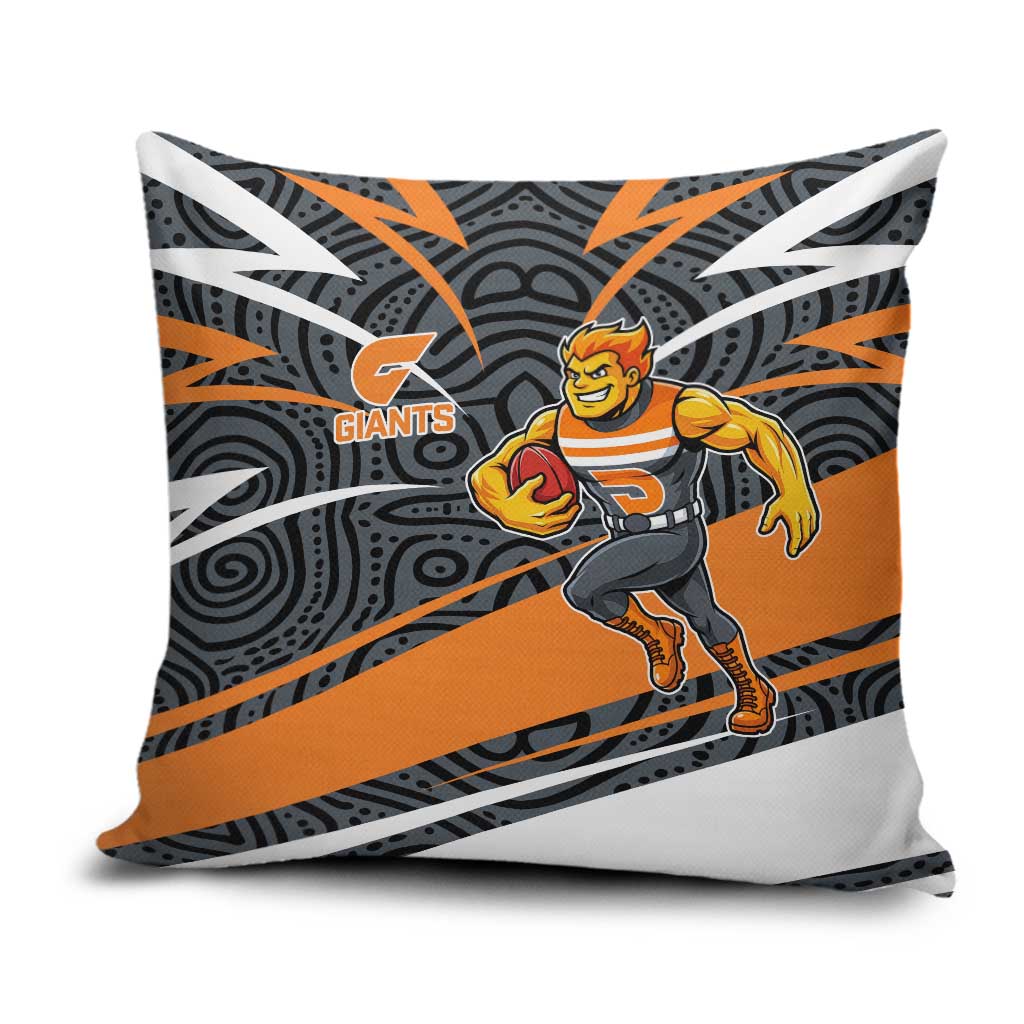Greater Western Sydney Giants Australian Football Pillow Cover Athletic Hero Mascot With Indigenous Pattern Art