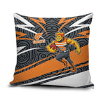 Greater Western Sydney Giants Australian Football Pillow Cover Athletic Hero Mascot With Indigenous Pattern Art