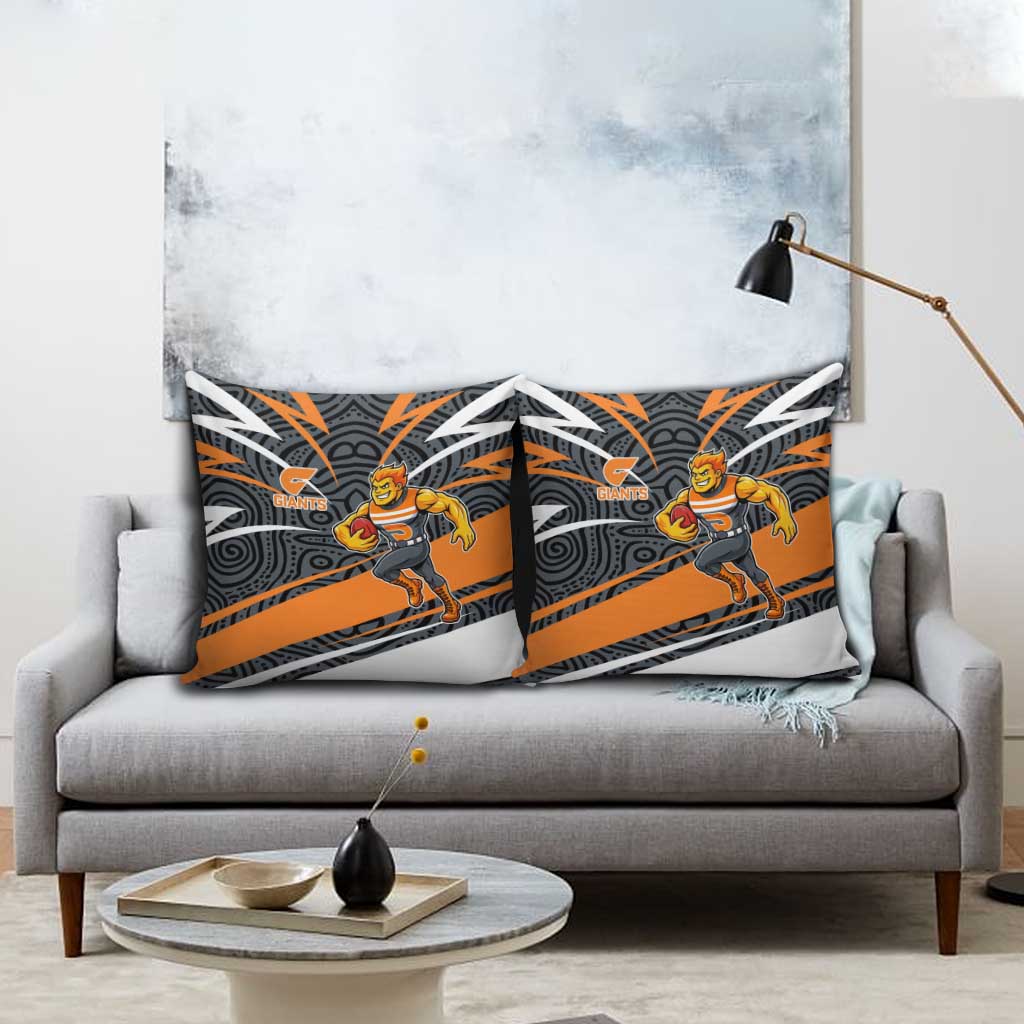 Greater Western Sydney Giants Australian Football Pillow Cover Athletic Hero Mascot With Indigenous Pattern Art