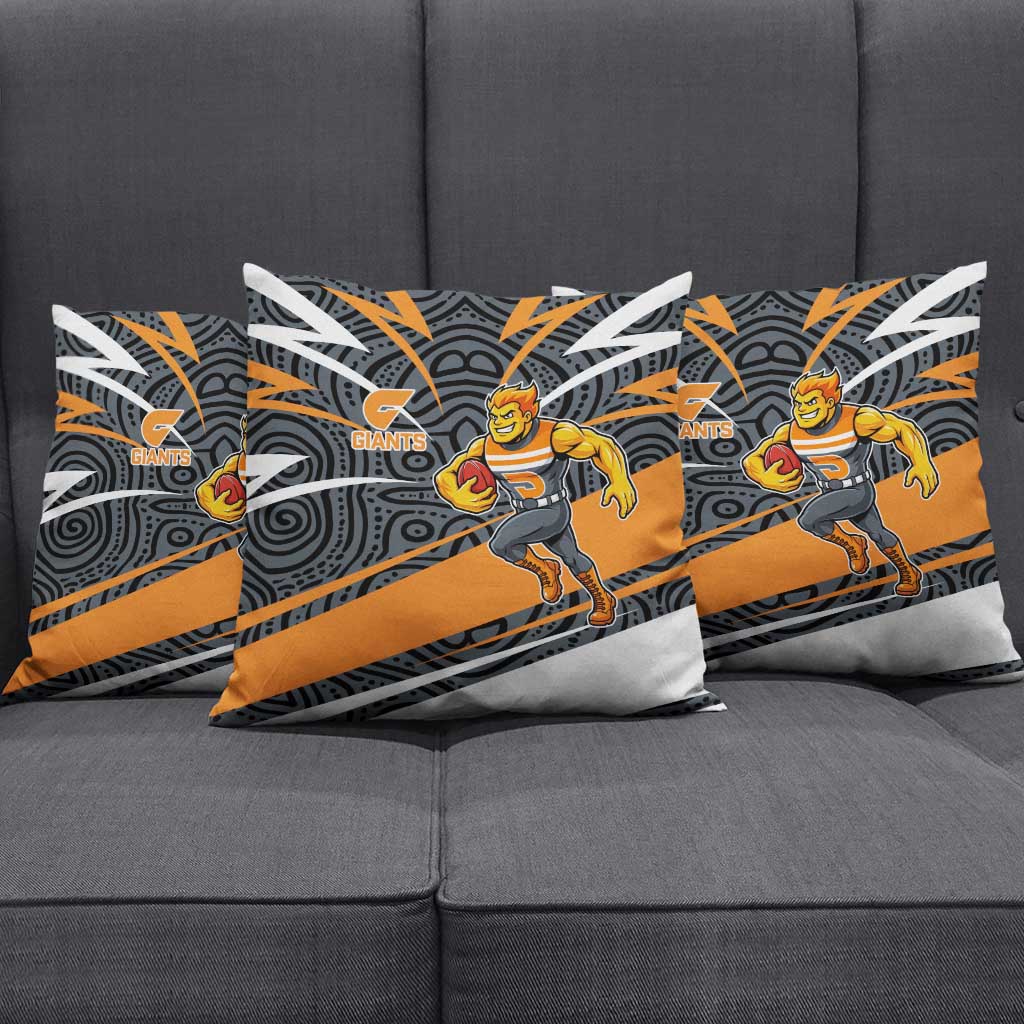 Greater Western Sydney Giants Australian Football Pillow Cover Athletic Hero Mascot With Indigenous Pattern Art