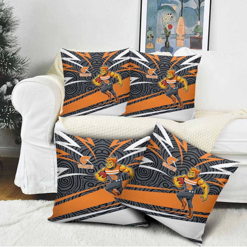 Greater Western Sydney Giants Australian Football Pillow Cover Athletic Hero Mascot With Indigenous Pattern Art