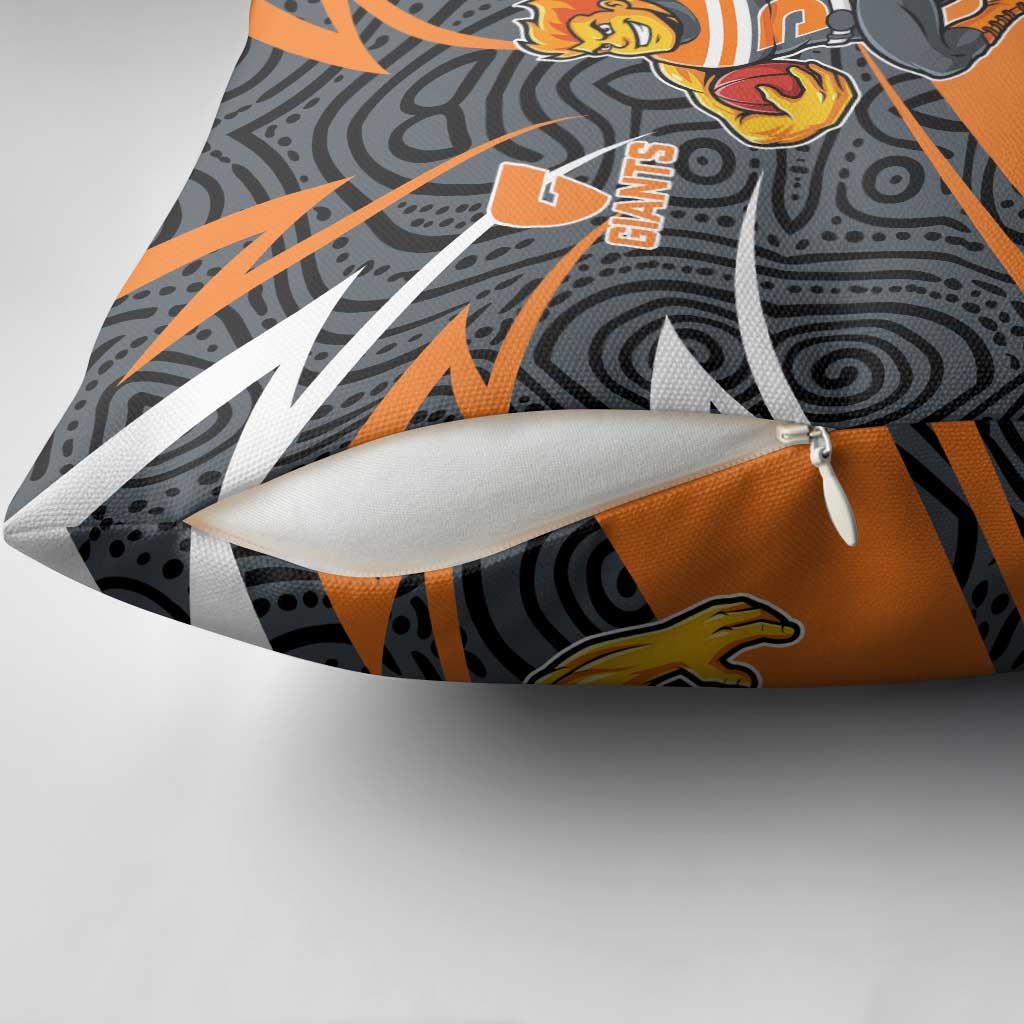 Greater Western Sydney Giants Australian Football Pillow Cover Athletic Hero Mascot With Indigenous Pattern Art