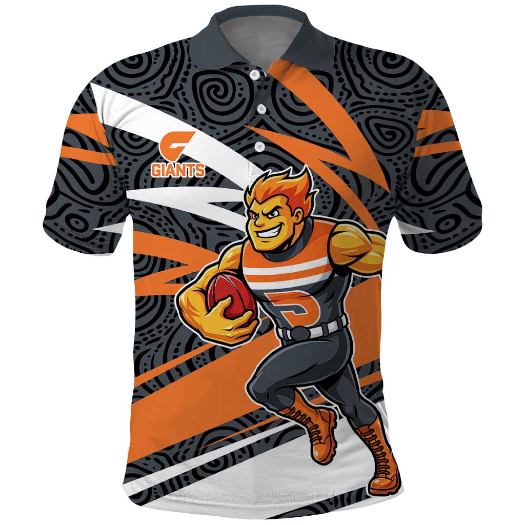 Greater Western Sydney Giants Australian Football Polo Shirt Athletic Hero Mascot With Indigenous Pattern Art