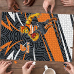 Greater Western Sydney Giants Australian Football Puzzle Athletic Hero Mascot With Indigenous Pattern Art