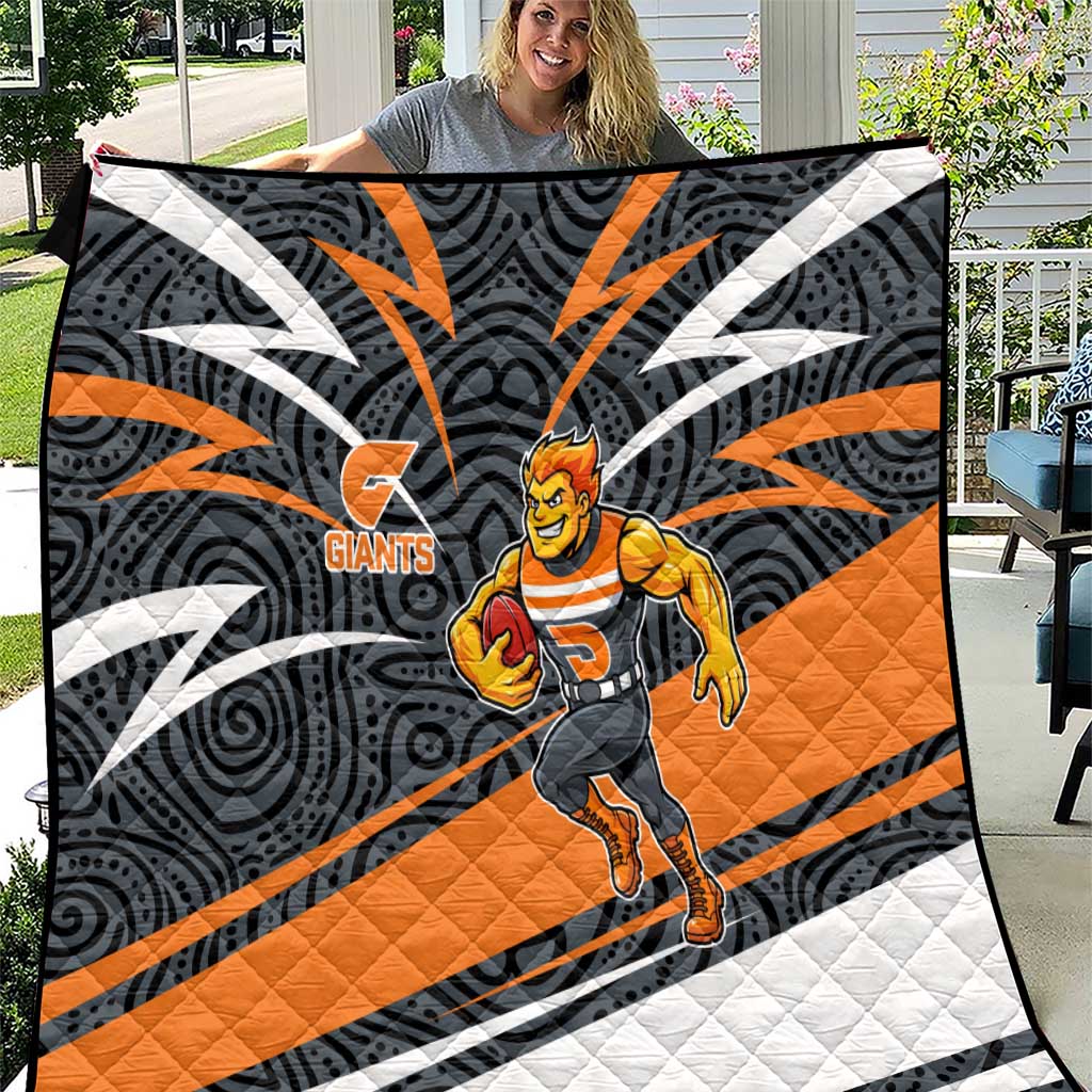 Greater Western Sydney Giants Australian Football Quilt Athletic Hero Mascot With Indigenous Pattern Art