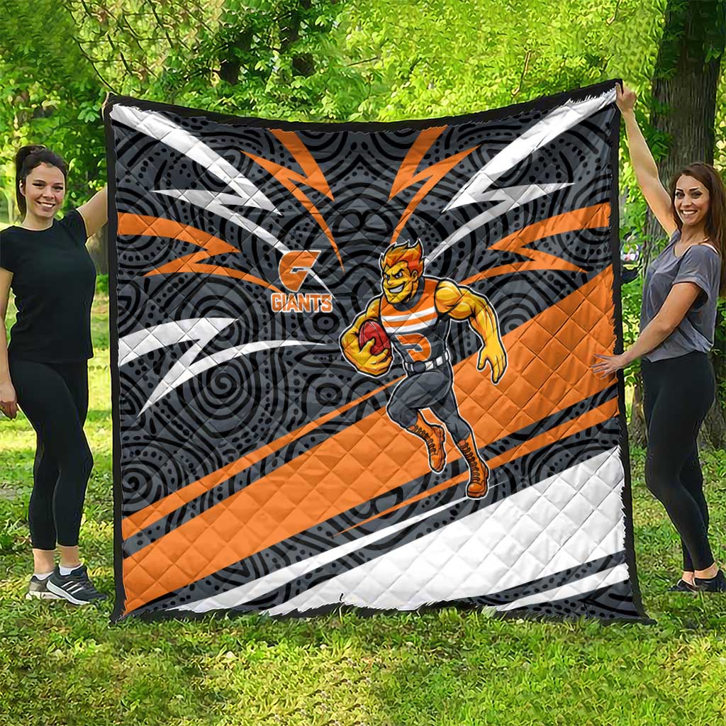Greater Western Sydney Giants Australian Football Quilt Athletic Hero Mascot With Indigenous Pattern Art