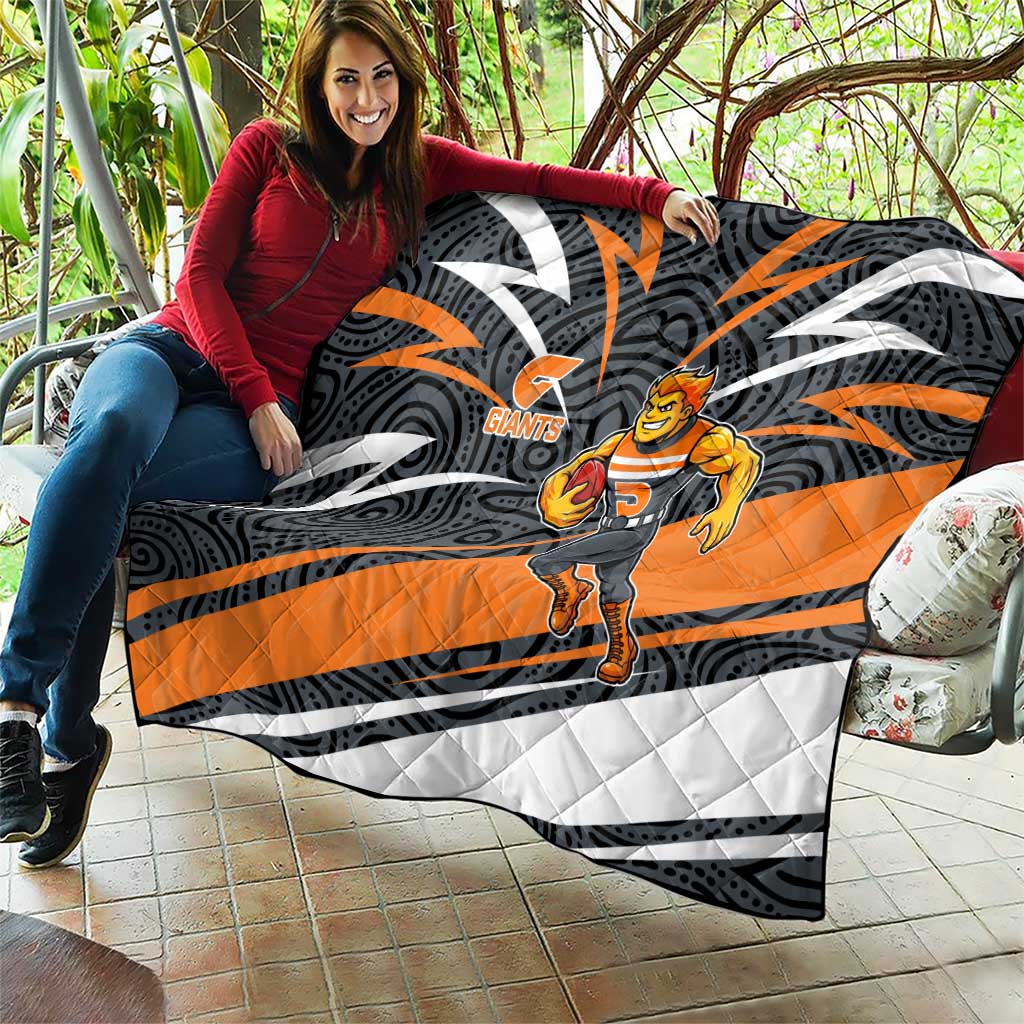 Greater Western Sydney Giants Australian Football Quilt Athletic Hero Mascot With Indigenous Pattern Art