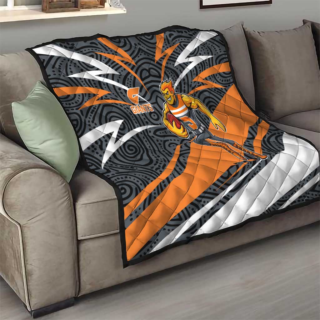 Greater Western Sydney Giants Australian Football Quilt Athletic Hero Mascot With Indigenous Pattern Art