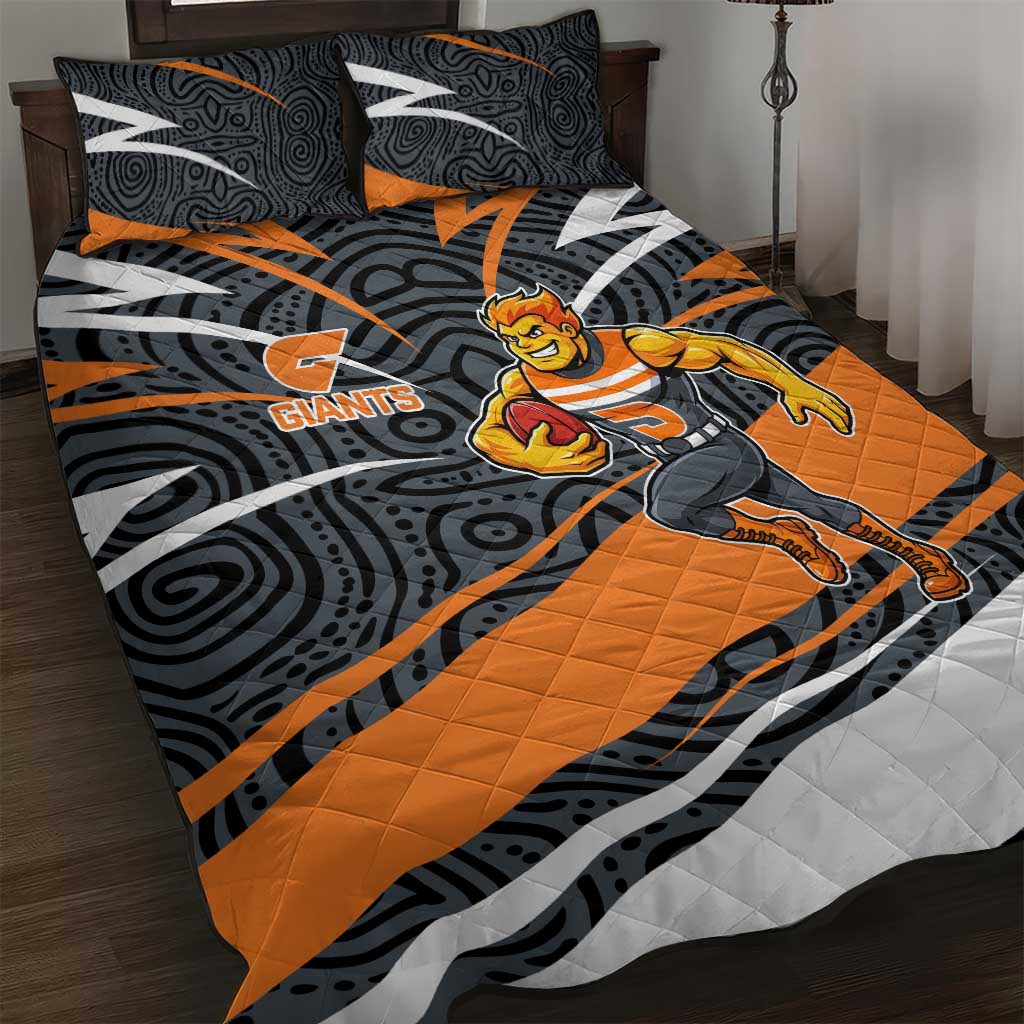 Greater Western Sydney Giants Australian Football Quilt Bed Set Athletic Hero Mascot With Indigenous Pattern Art