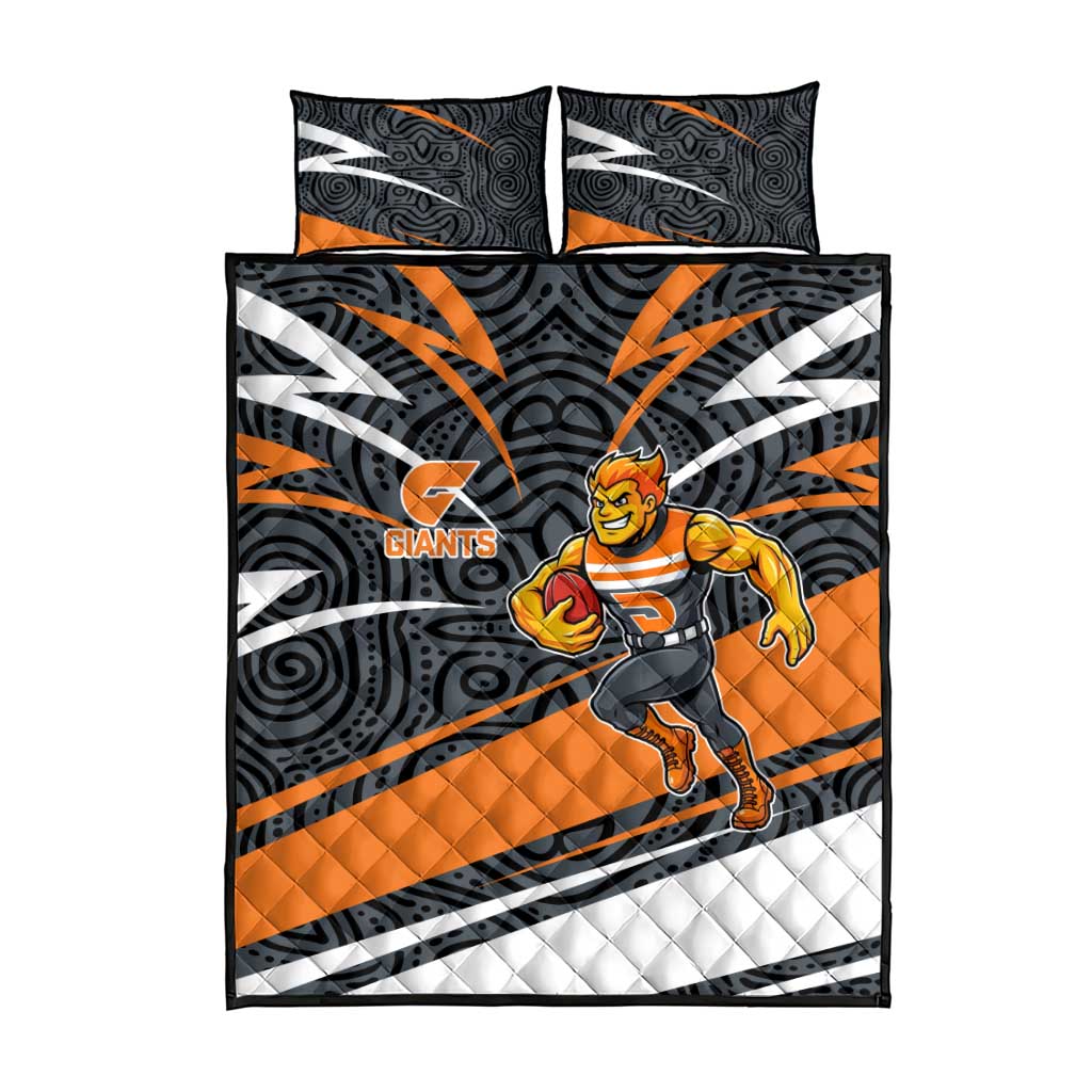 Greater Western Sydney Giants Australian Football Quilt Bed Set Athletic Hero Mascot With Indigenous Pattern Art