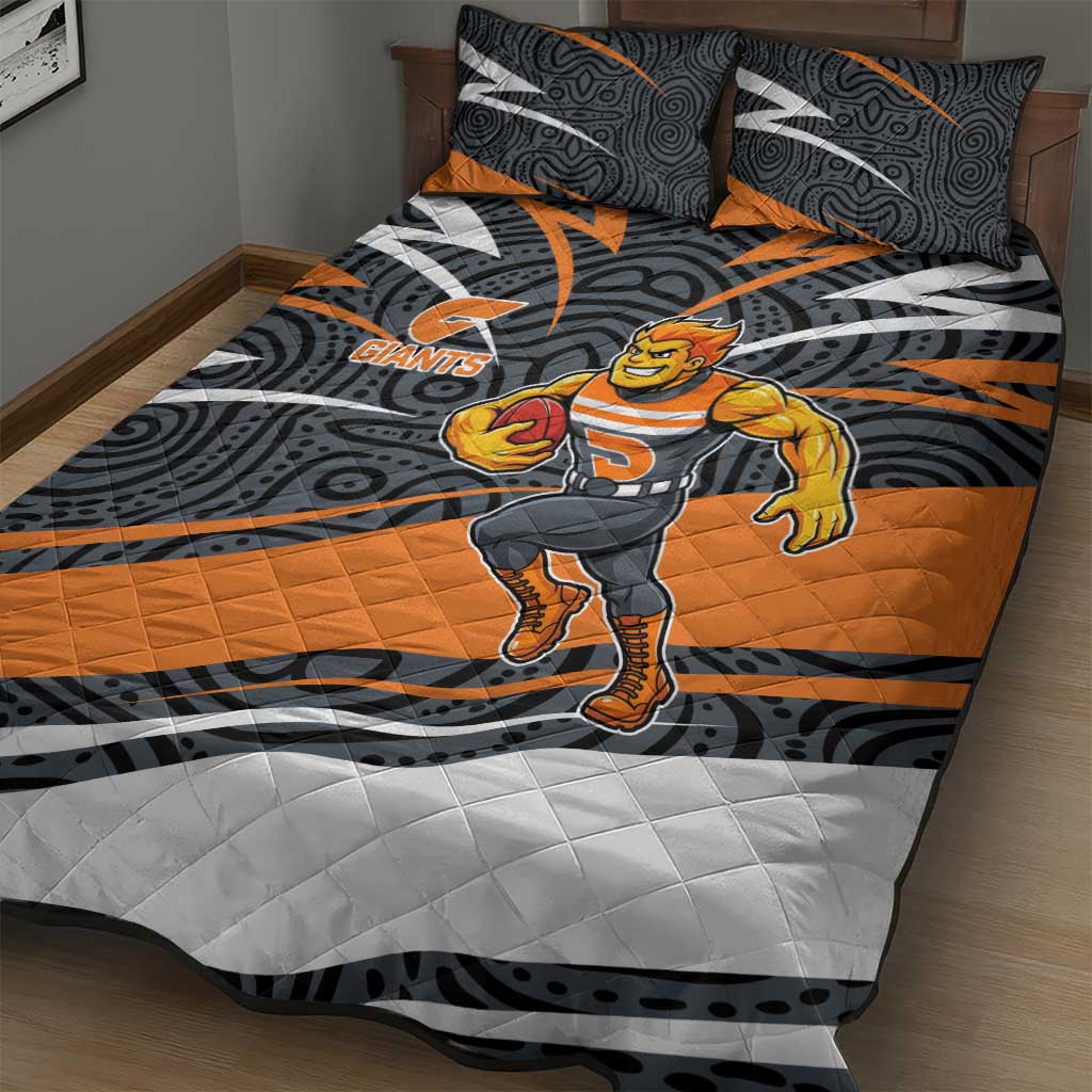 Greater Western Sydney Giants Australian Football Quilt Bed Set Athletic Hero Mascot With Indigenous Pattern Art