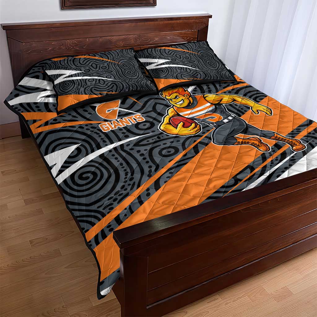 Greater Western Sydney Giants Australian Football Quilt Bed Set Athletic Hero Mascot With Indigenous Pattern Art
