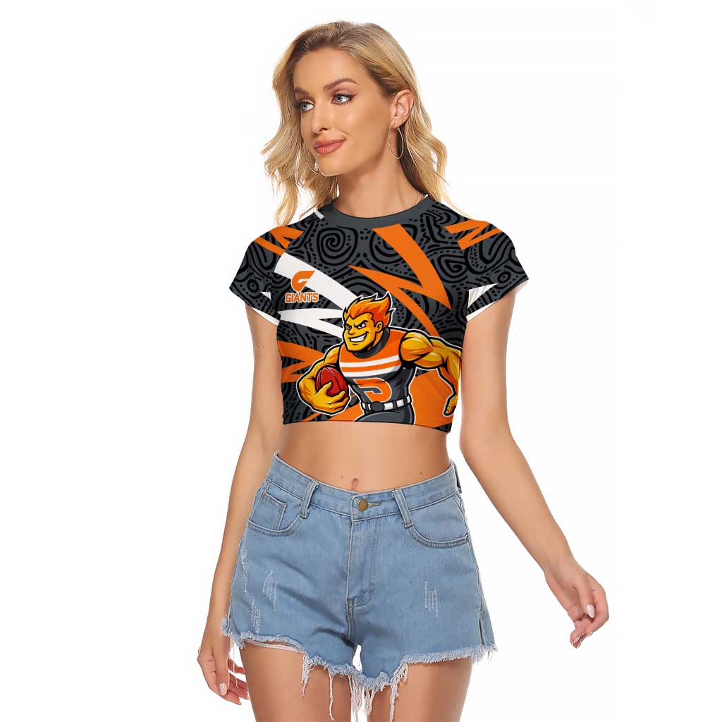Greater Western Sydney Giants Australian Football Raglan Cropped T Shirt Athletic Hero Mascot With Indigenous Pattern Art