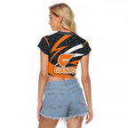 Greater Western Sydney Giants Australian Football Raglan Cropped T Shirt Athletic Hero Mascot With Indigenous Pattern Art