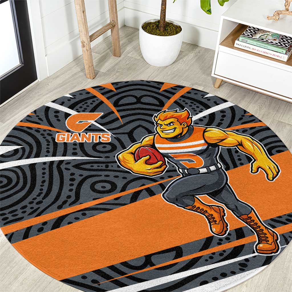 Greater Western Sydney Giants Australian Football Round Carpet Athletic Hero Mascot With Indigenous Pattern Art