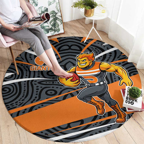 Greater Western Sydney Giants Australian Football Round Carpet Athletic Hero Mascot With Indigenous Pattern Art