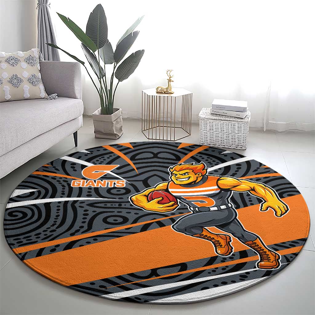 Greater Western Sydney Giants Australian Football Round Carpet Athletic Hero Mascot With Indigenous Pattern Art