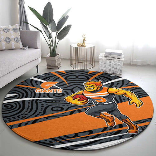 Greater Western Sydney Giants Australian Football Round Carpet Athletic Hero Mascot With Indigenous Pattern Art