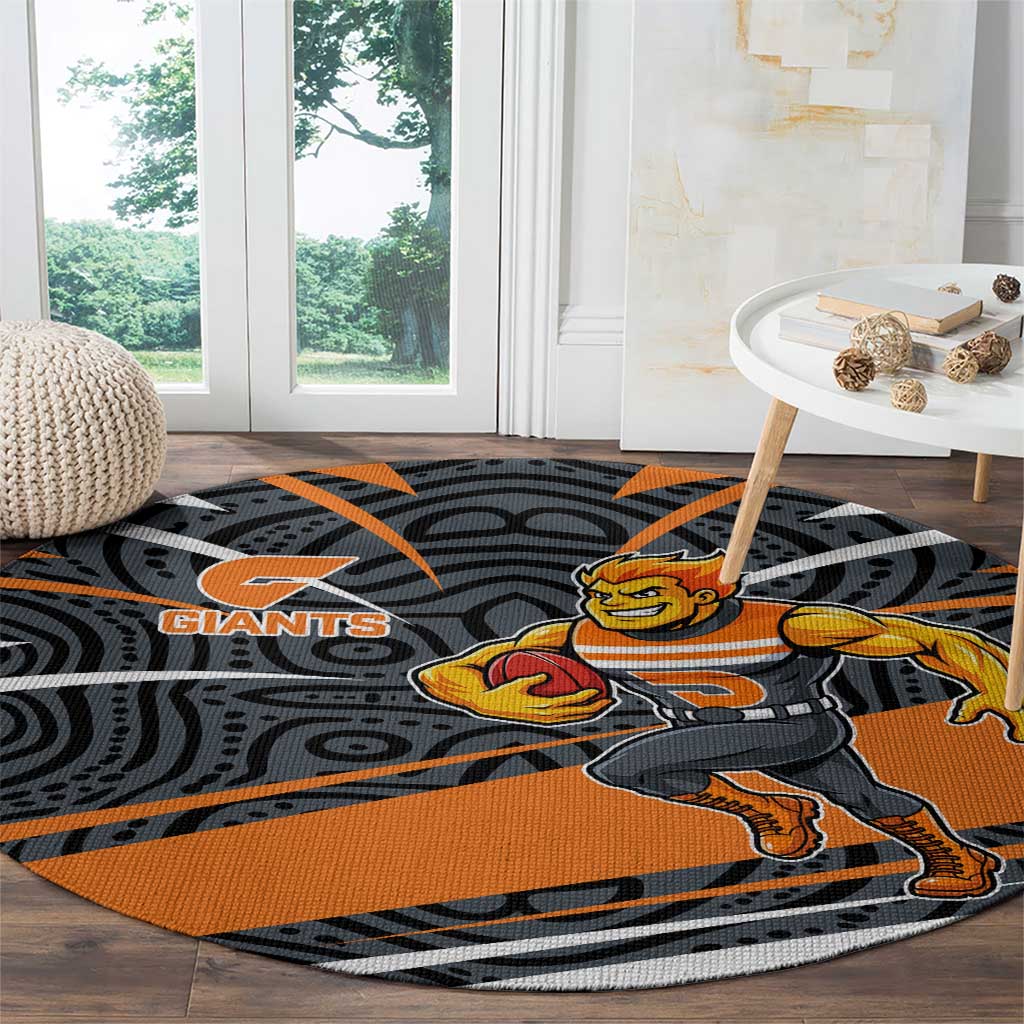 Greater Western Sydney Giants Australian Football Round Carpet Athletic Hero Mascot With Indigenous Pattern Art