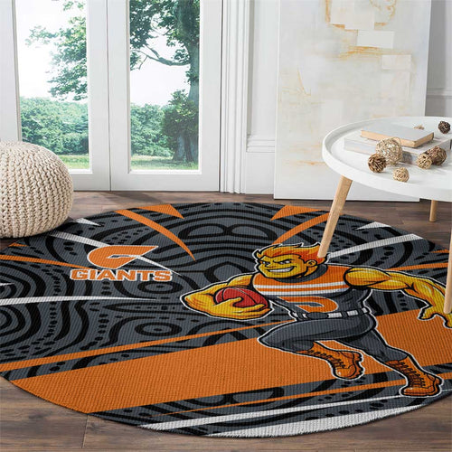 Greater Western Sydney Giants Australian Football Round Carpet Athletic Hero Mascot With Indigenous Pattern Art