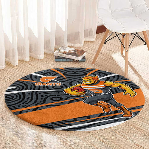 Greater Western Sydney Giants Australian Football Round Carpet Athletic Hero Mascot With Indigenous Pattern Art