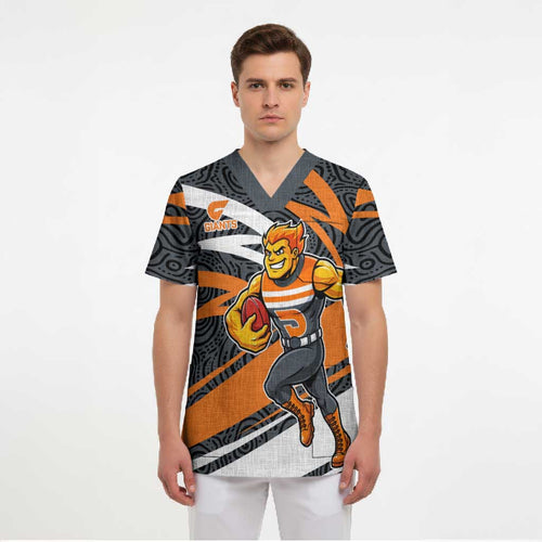 Greater Western Sydney Giants Australian Football Scrub Top Athletic Hero Mascot With Indigenous Pattern Art