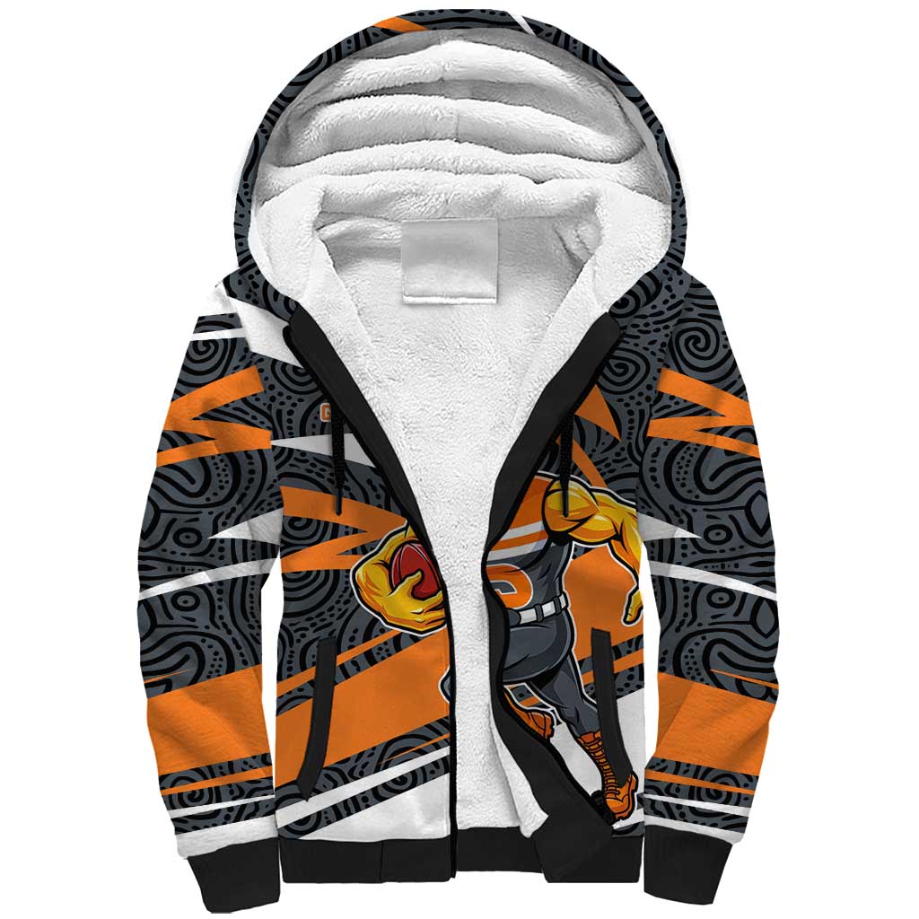 Greater Western Sydney Giants Australian Football Sherpa Hoodie Athletic Hero Mascot With Indigenous Pattern Art