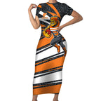 Greater Western Sydney Giants Australian Football Short Sleeve Bodycon Dress Athletic Hero Mascot With Indigenous Pattern Art