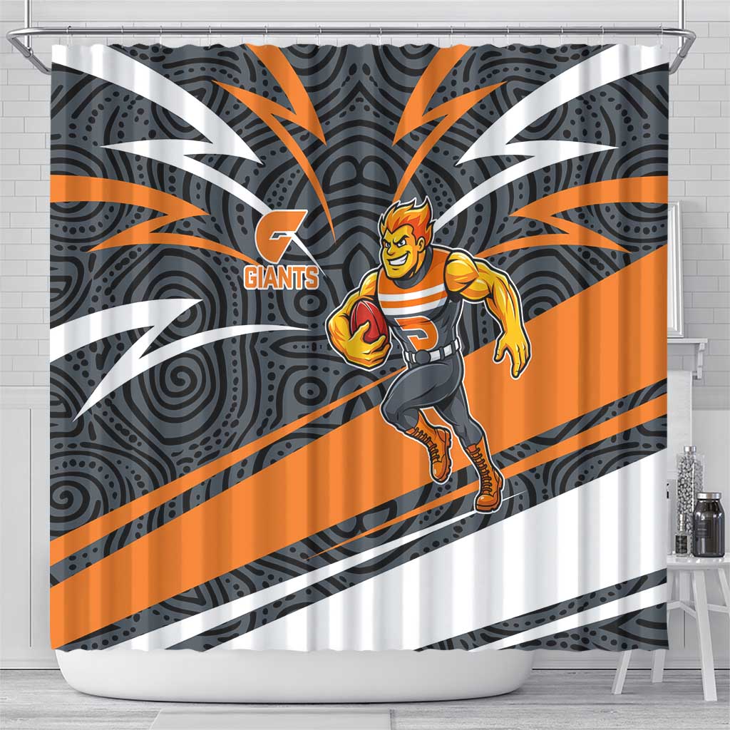 Greater Western Sydney Giants Australian Football Shower Curtain Athletic Hero Mascot With Indigenous Pattern Art