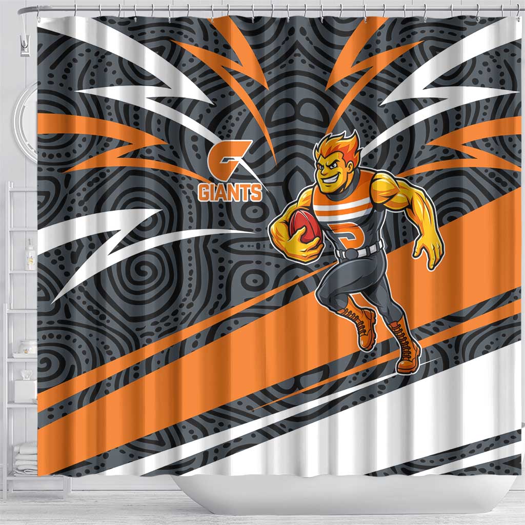 Greater Western Sydney Giants Australian Football Shower Curtain Athletic Hero Mascot With Indigenous Pattern Art