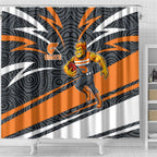 Greater Western Sydney Giants Australian Football Shower Curtain Athletic Hero Mascot With Indigenous Pattern Art