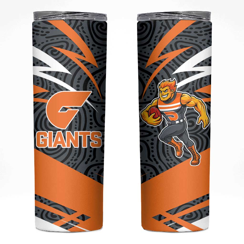 Greater Western Sydney Giants Australian Football Skinny Tumbler Athletic Hero Mascot With Indigenous Pattern Art