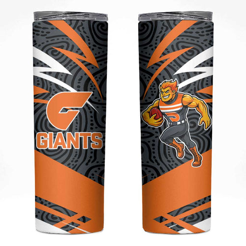 Greater Western Sydney Giants Australian Football Skinny Tumbler Athletic Hero Mascot With Indigenous Pattern Art
